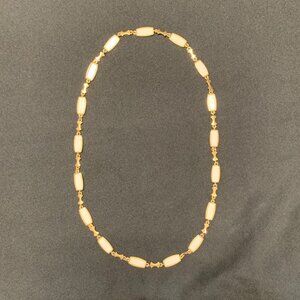 Vintage White Enamel Gold Tone Chain Link Necklace